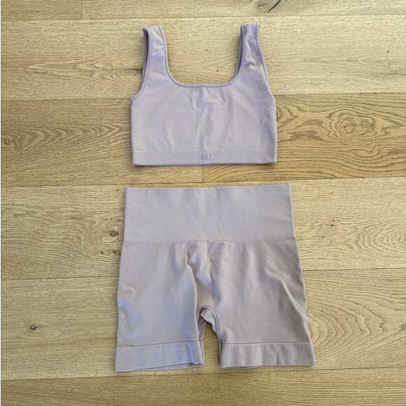 SET Active Pants - Set Active - Crop Top & Bike Shorts Set in Blush/Mauve Pink